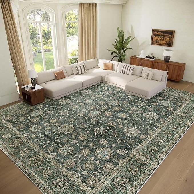 Washable 9x12 Area Rugs for Living Room, Boho Non-Slip Vintage Distress Lager by Hedwior