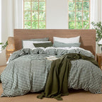 MooMee Gingham Duvet Cover Set 100% Washed Cotton Linen Like Textured by MOOMEE