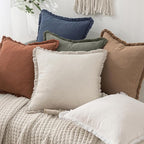 MIULEE Decorative Throw Pillow Covers Neutral Linen Fringe Throw Pillows Euro - Image 6