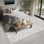 Grey 5x7 Area Rug Vintage Washable Living Room Carpet Non Slip Bedroom Indoor - Image 3