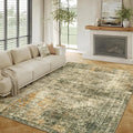 Area Rug 6x9 Brown Washable Non-Slip Lightweight Floral Vintage Distress Print by PureCozy