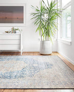 Loloi Layla Collection LAY-07 Blue/Tangerine 3'-6" x 5'-6" .13" Thick Accent Rug by Loloi