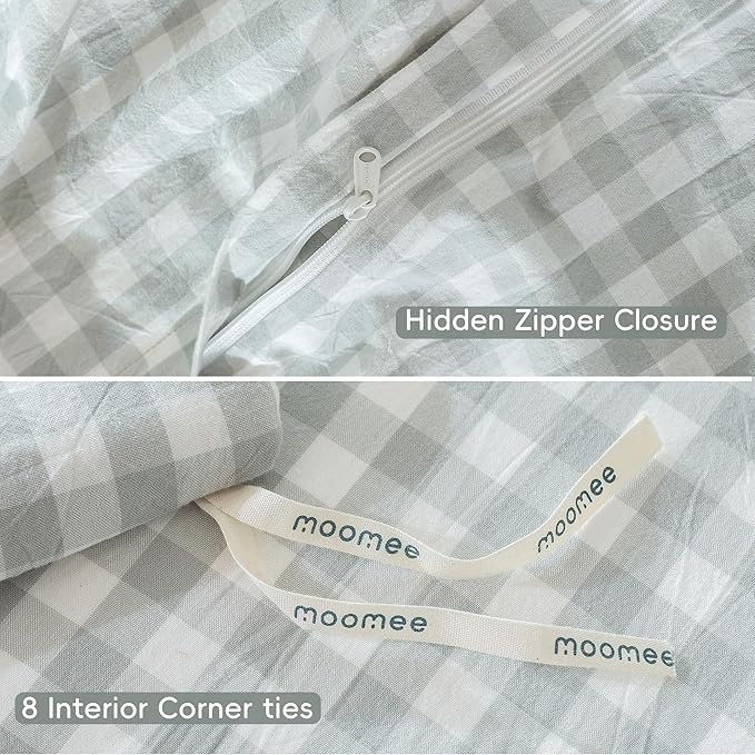 MooMee Gingham Duvet Cover Set 100% Washed Cotton Linen Like Textured - Image 7