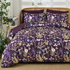 Yiran Purple Floral Comforter Set King Size, 7 Piece Botanical Comforter by Yiran