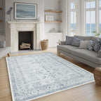 FMFUNCTEX 4x6 Washable Area Rug Blue Neutral Vintage Non Slip Low Pile by Fmfunctex