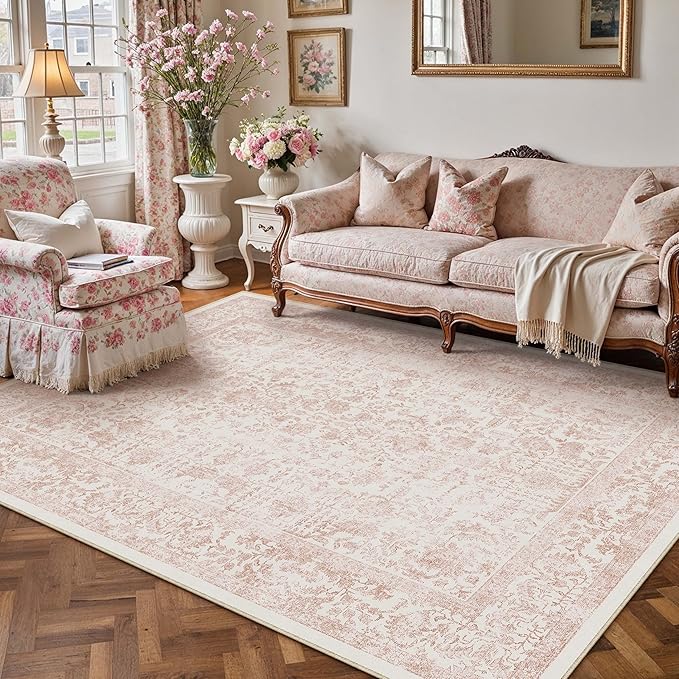 Pink Area Rug 4x6 Office Entryway Rug Machine Washable Kitchen Vintage - Image 6
