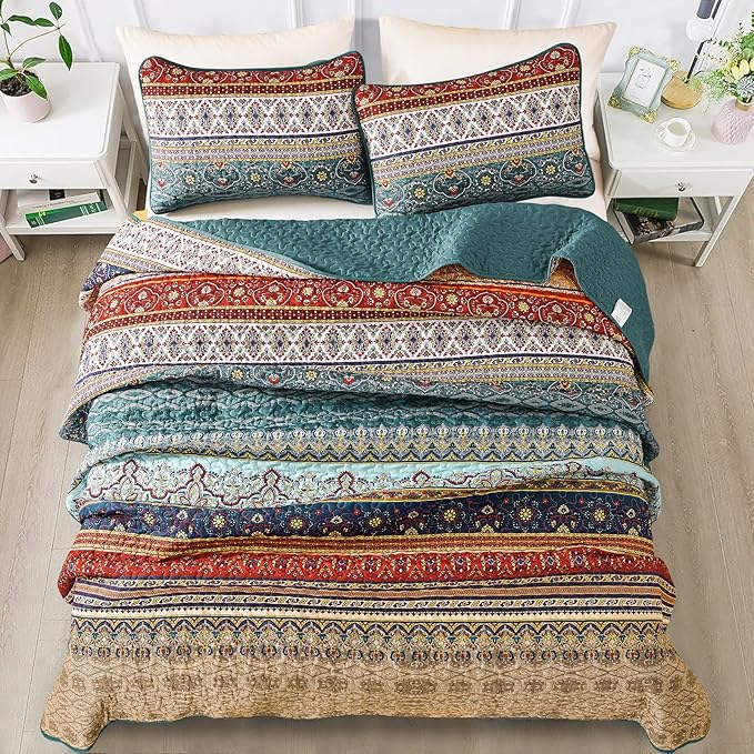 WONGS BEDDING Boho Quilt Set California King, Lightweight Microfiber Bedspread - Image 4