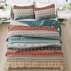 WONGS BEDDING Boho King Quilt Set, Lightweight Microfiber Bed Decor Bedspread - Image 4