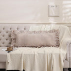 14x36 inches Taupe Plaid Ruffle Gingham Lumbar Throw Pillow Cover, Pure Cotton - Image 3
