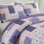 Xruibed Patchwork Quilt Set King Size 3 Pieces Plaid Floral Bedspread Coverlet - Image 3