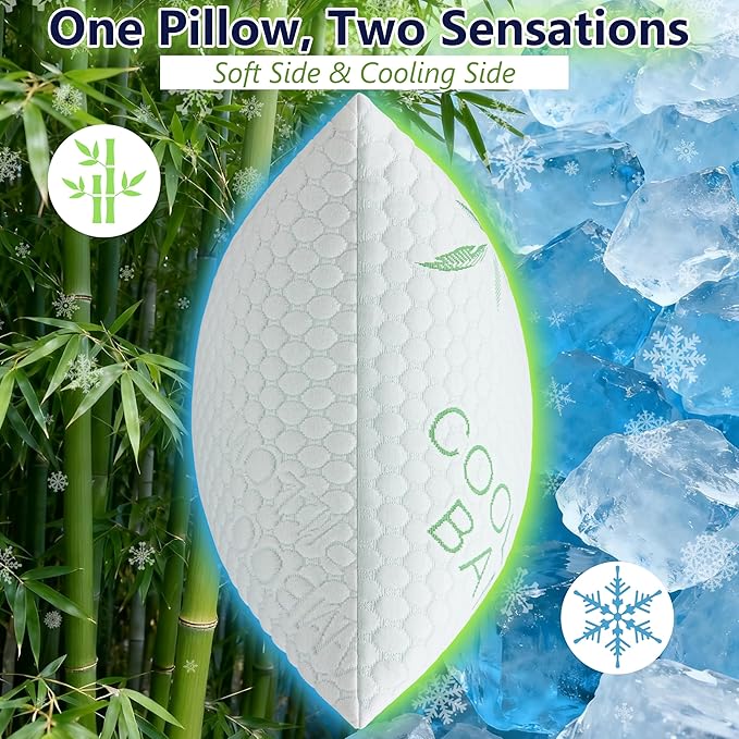Memory Foam Pillows, Cooling Pillows Queen Size Set of 2 Adjustable Firm Bamboo - Image 5