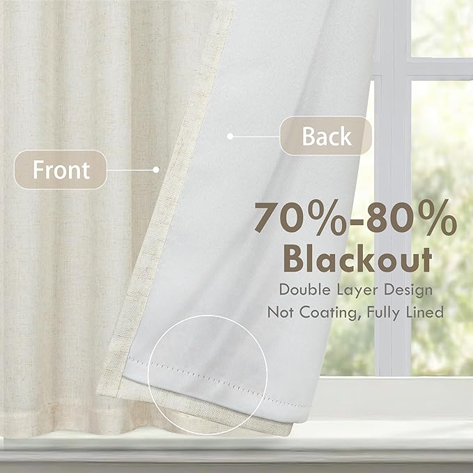 DriftAway Double Layer Linen Blackout Tie Up Curtains Thermal Insulated Fully - Image 2