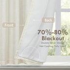 DriftAway Double Layer Linen Blackout Tie Up Curtains Thermal Insulated Fully - Image 2