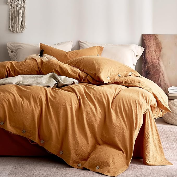 JELLYMONI 100% Washed Cotton Duvet Cover Queen – Soft, Breathable Linen-Look by JELLYMONI