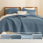 Litanika Oversized King Quilt Set Blue Linen, 128x120 Stripe Bedspread Coverlet - Image 5
