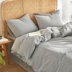 Wake In Cloud - Striped Cotton Duvet Cover Set, 100% Washed Cotton Textured by WakeInCloud