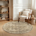 FMFUNCTEX 5ft Round Washable Area Rug Brown Vintage Neutral Distressed Non Slip by Fmfunctex