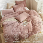 JELLYMONI Smokey Pink Duvet Cover Full Size, Soft Breathable Seersucker Duvet - Image 2