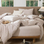 MooMee Striped Duvet Cover Set 100% Washed Cotton Linen Like Textured - Image 6