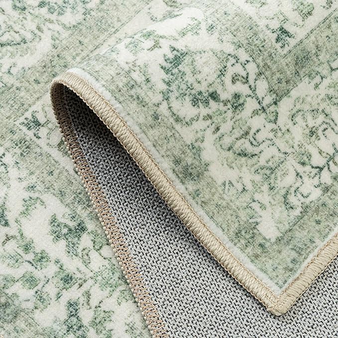 Runner Rug 2x5 Sage Green Hallway Washable Vintage Distressed Kitchen Carpet - Image 8