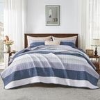 Andency Oversized King Quilt Set Mineral Blue, 128x120 Stripe Bedspread - Image 7
