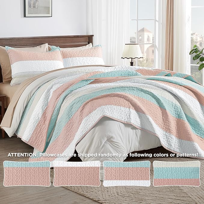 Andency King Size Quilt Set Pink Green, 3 Pieces Summer Ultra Soft Lightweight - Image 5