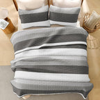 Litanika Oversized King Quilt Set Dark Grey, 128x120 Stripe Bedspread Coverlet - Image 3