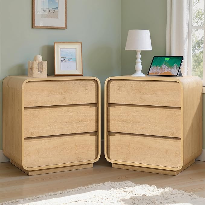 Modern Nightstand Set of 2, 23.2" Large Wood Night Stand - Image 9