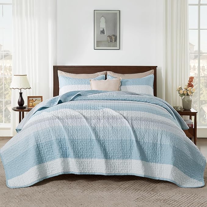 Andency King Size Quilt Set Aqua Blue, 3 Pieces Summer Ultra Soft Lightweight - Image 9