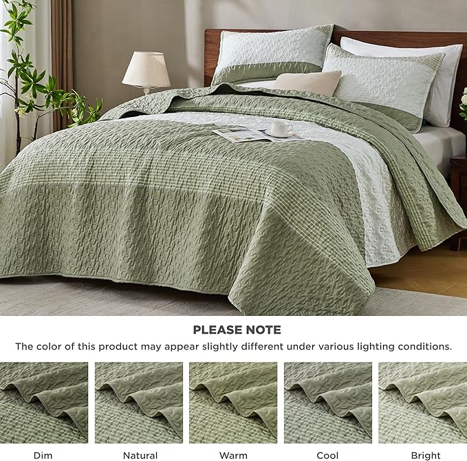Andency King Size Quilt Set Weat Green, 3 Pieces Summer Ultra Soft Lightweight - Image 7