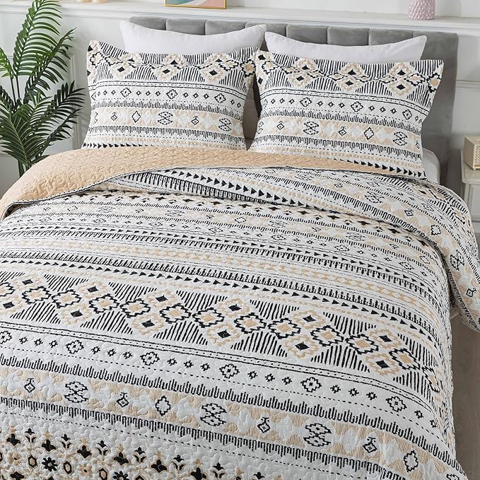 BEDIFANY Boho Quilt King Size Set, Lightweight Bedspread King Size Stripe Boho - Image 2