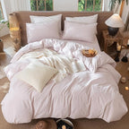MooMee Striped Duvet Cover Set 100% Washed Cotton Linen Like Textured - Image 5