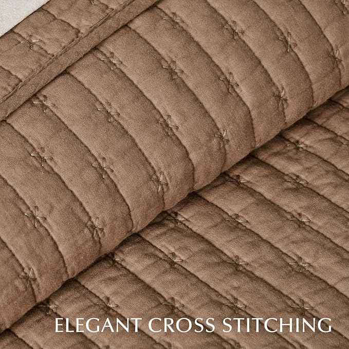 EVERGRACE Cross Stitch Pre-Washed Cotton Quilt Bedding Set King Size, Oversized - Image 8