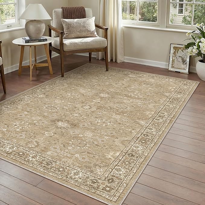3x5 Brown Area Rug Non Slip Vintage Office Entryway Rug Distressed Machine by PureCozy