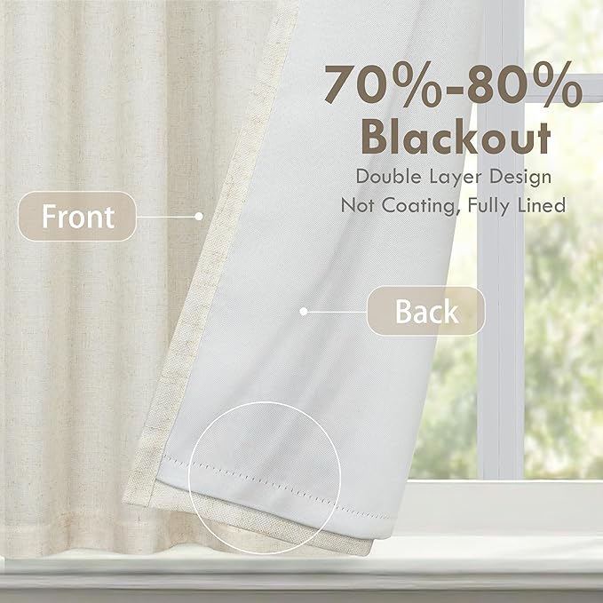 DriftAway Double Layer Linen Blackout Tie Up Curtains Thermal Insulated Fully - Image 2