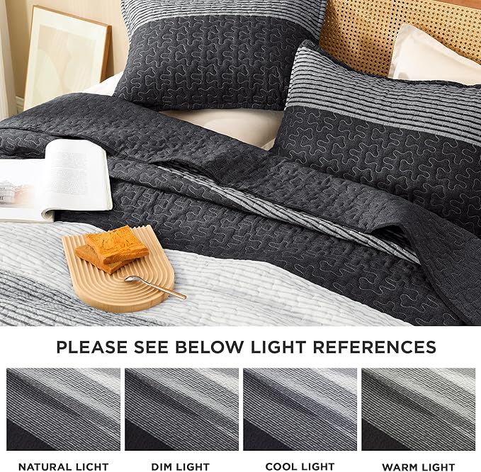 Litanika Oversized King Quilt Set Black and White, 120x120 Stripe Bedspread - Image 6