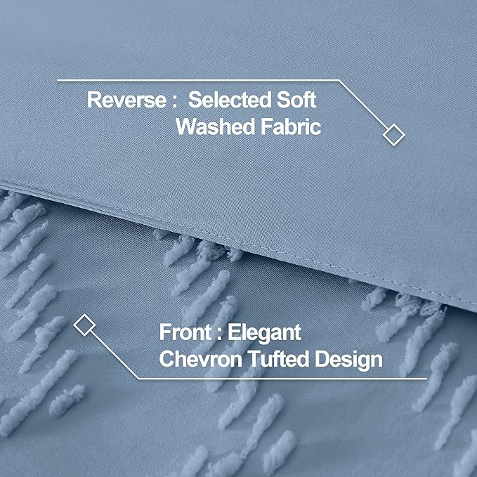 Andency Greyish Blue Comforter Set King Size, Boho Soft Warm Tufted Bedding - Image 8