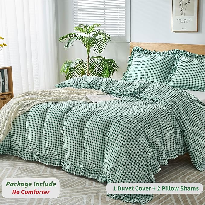 Gingham Duvet Cover Queen Size, 3 Pieces Soft Breathable Microfiber Plaid - Image 3