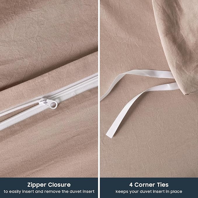 Wake In Cloud - Cotton Duvet Cover Set, King Size, Dusty Rose Pink, 100% Washed - Image 7