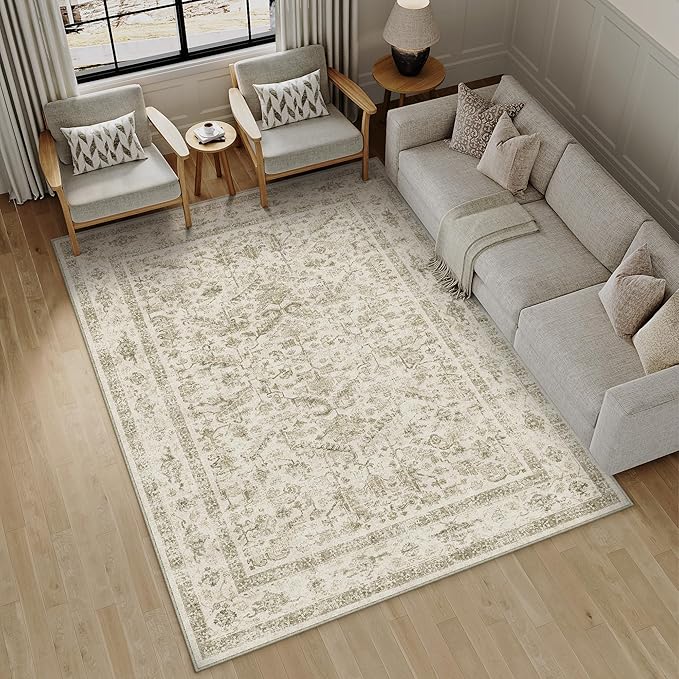 Taupe 5x7 Area Rug Vintage Washable Living Room Carpet Non Slip Bedroom Indoor - Image 4