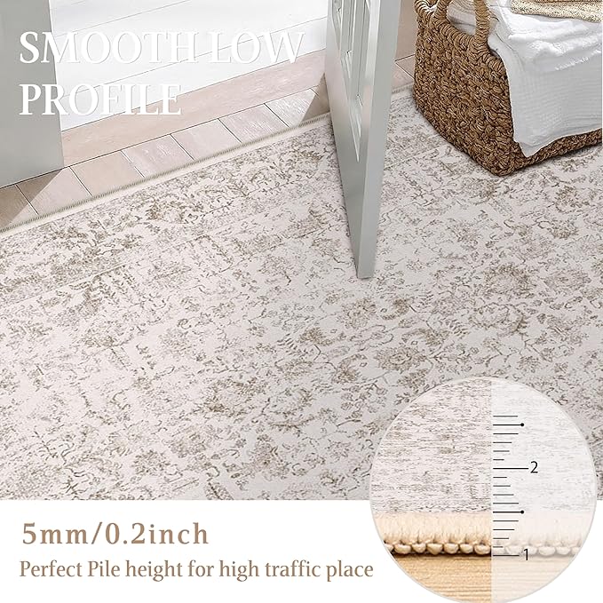 Light Brown Runner Rug 3x7 Hallway Machine Washable Kitchen Vintage Distressed - Image 3