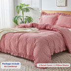 Gingham Duvet Cover King Size, 3 Pieces Soft Breathable Microfiber Plaid - Image 3