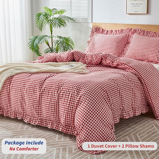 Gingham Duvet Cover Full Size, 3 Pieces Soft Breathable Microfiber Plaid - Image 3