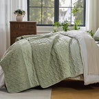 Andency Queen Quilt Bedding Set Weat Green, 3 Pieces Patchwork Summer Striped - Image 2