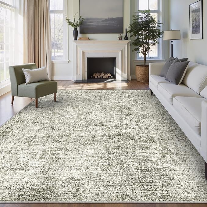 5x7 Area Rug Washable Vintage Neutral Living Room Carpet Large Indoor Non Slip - Image 5