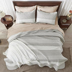 Andency Queen Quilt Bedding Set Linen Grey, 3 Pieces Patchwork Summer Striped - Image 7