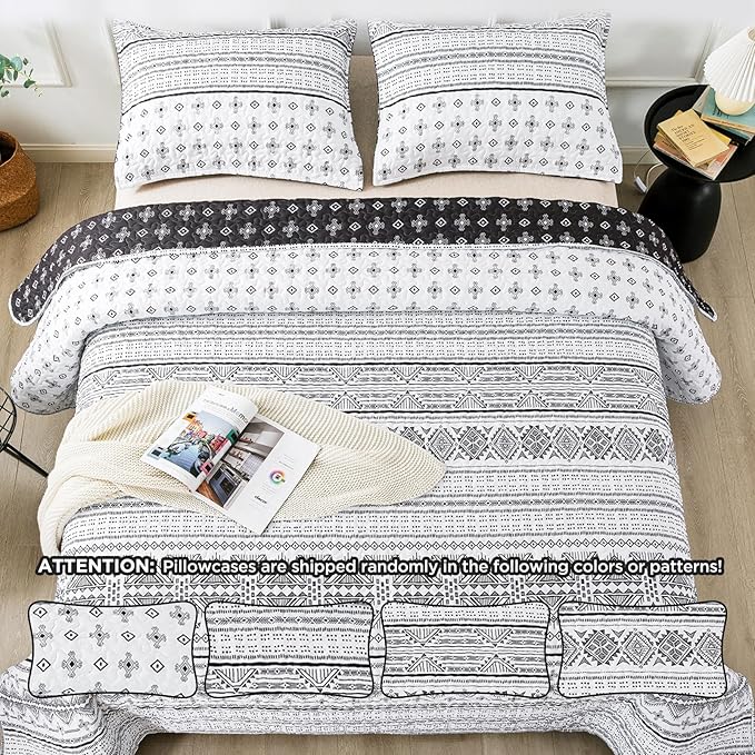 Andency Black White California King Quilt Set, 3 Pieces Boho Lightweight Soft - Image 6