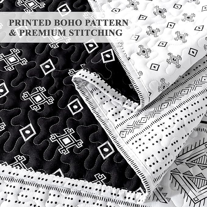 Andency Black White Quilts Queen Size, 3 Pieces Queen Quilt Bedding Set Boho - Image 5