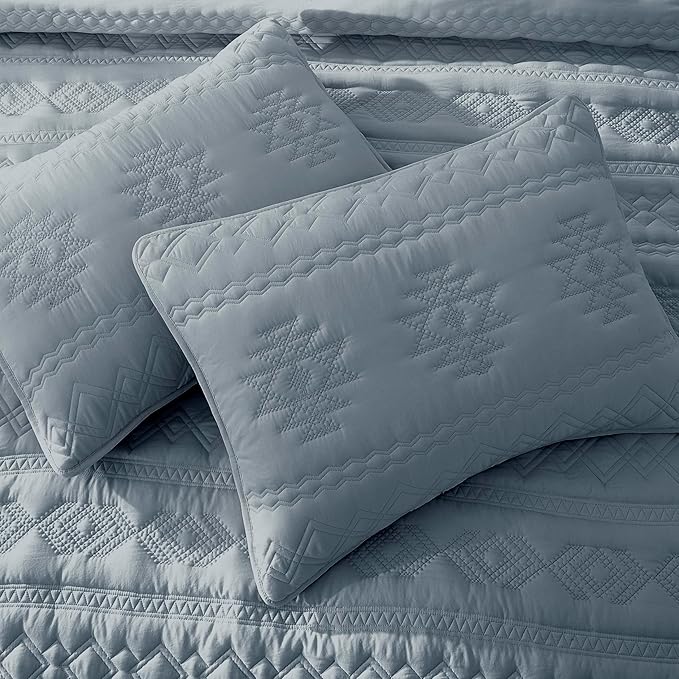 WDCOZY Boho Blue Grey Quilt King Size Bedding Sets - Image 4