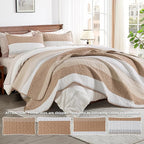 Andency Taupe Striped Quilt Set Cal King, 3 Pieces Patchwork Bedspread Coverlet - Image 4